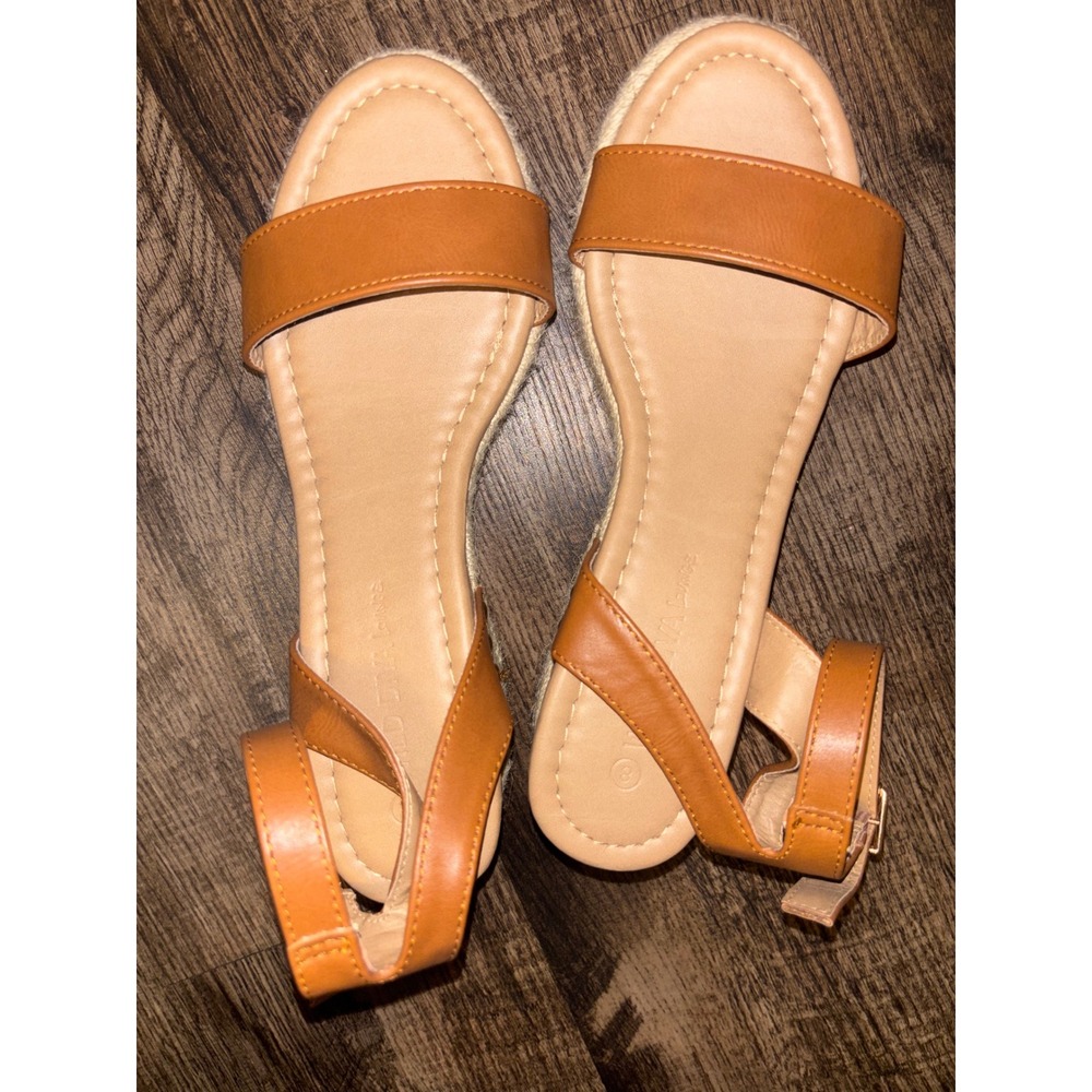 Wild Diva Lounge Womens Cognac Brown Espadrille Platform Wedge Sandals Size 8
